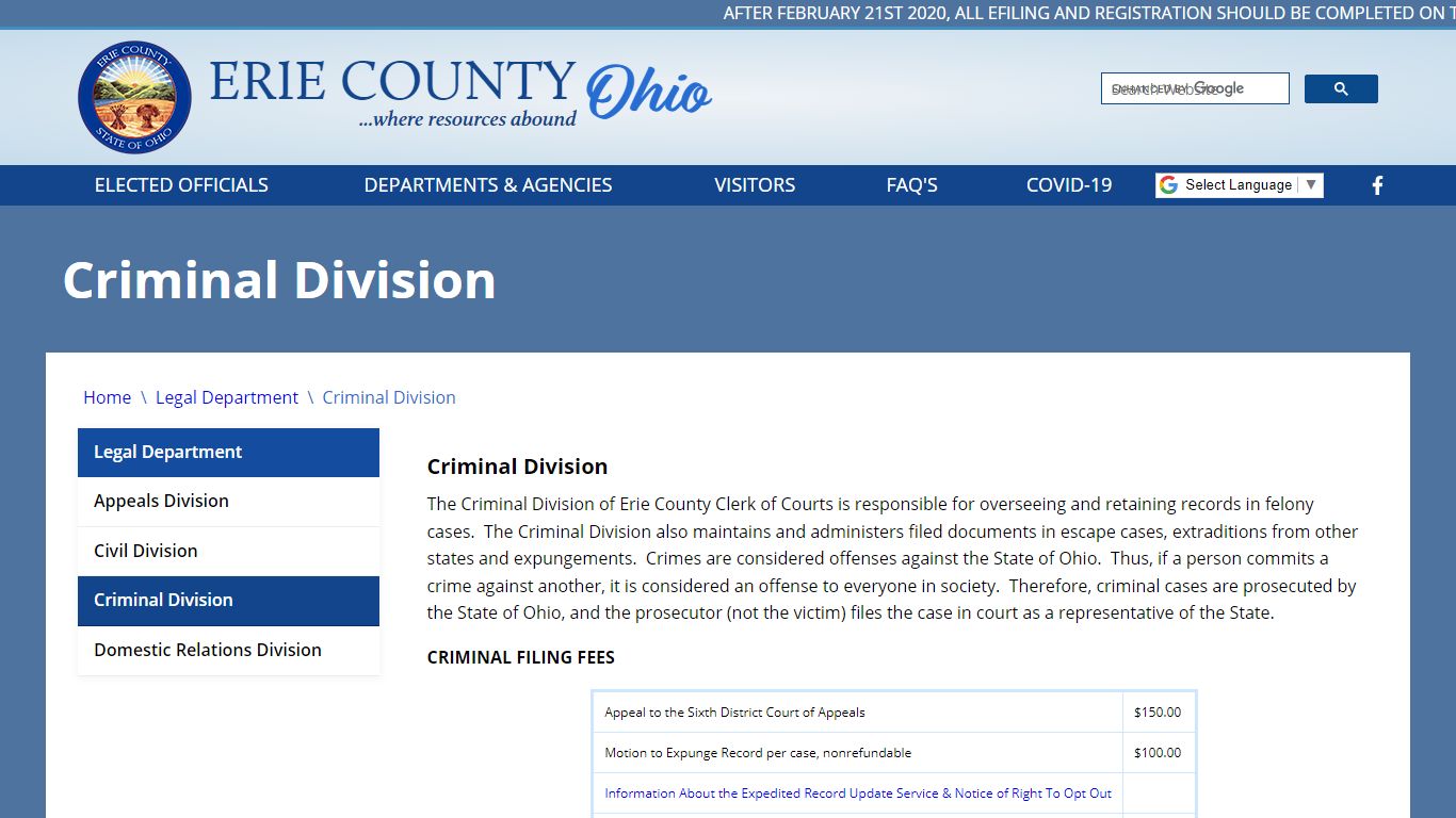 Criminal Division - Erie County, Ohio