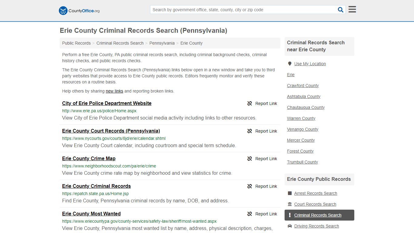 Erie County Criminal Records Search (Pennsylvania)