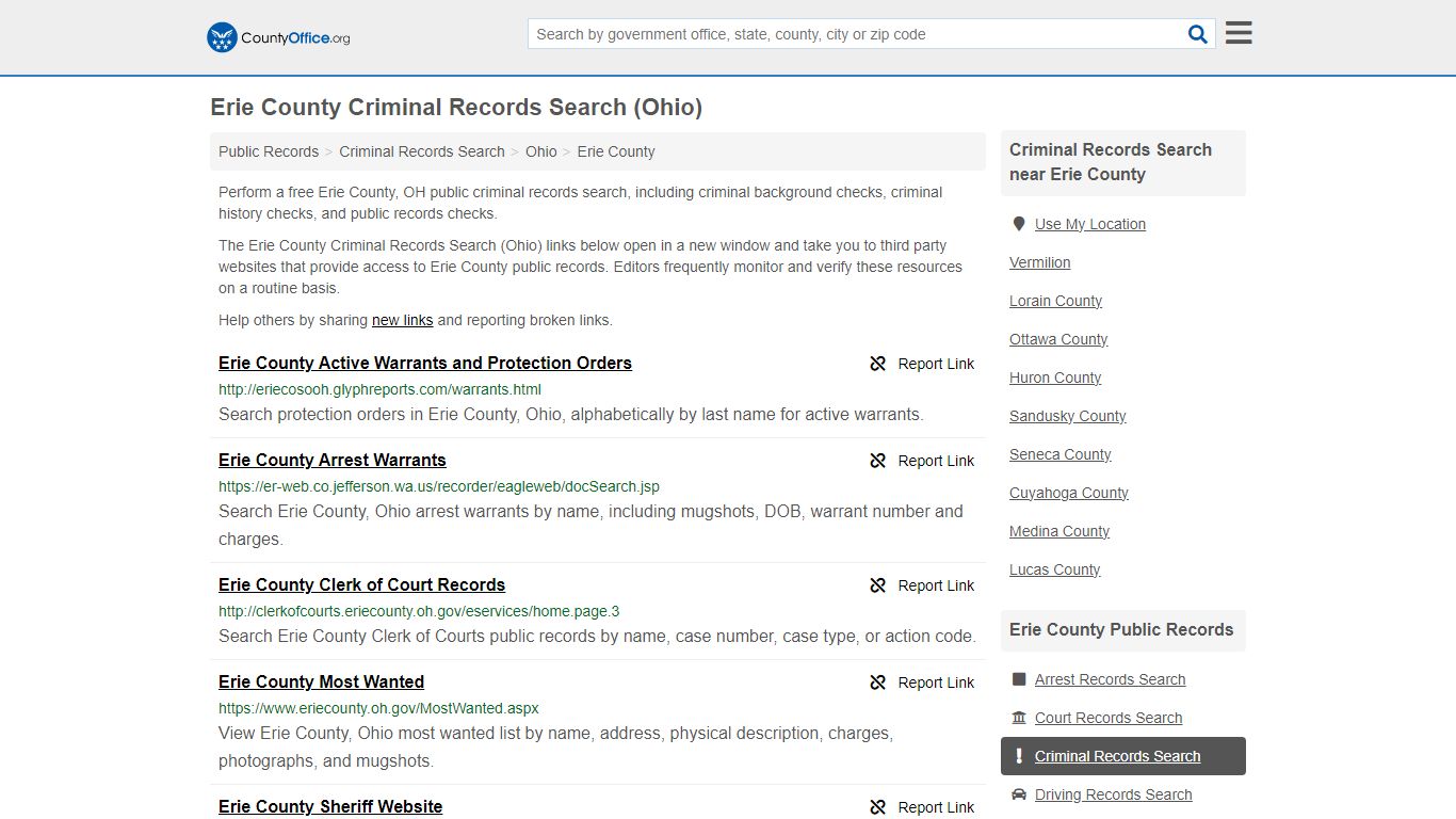 Erie County Criminal Records Search (Ohio) - County Office