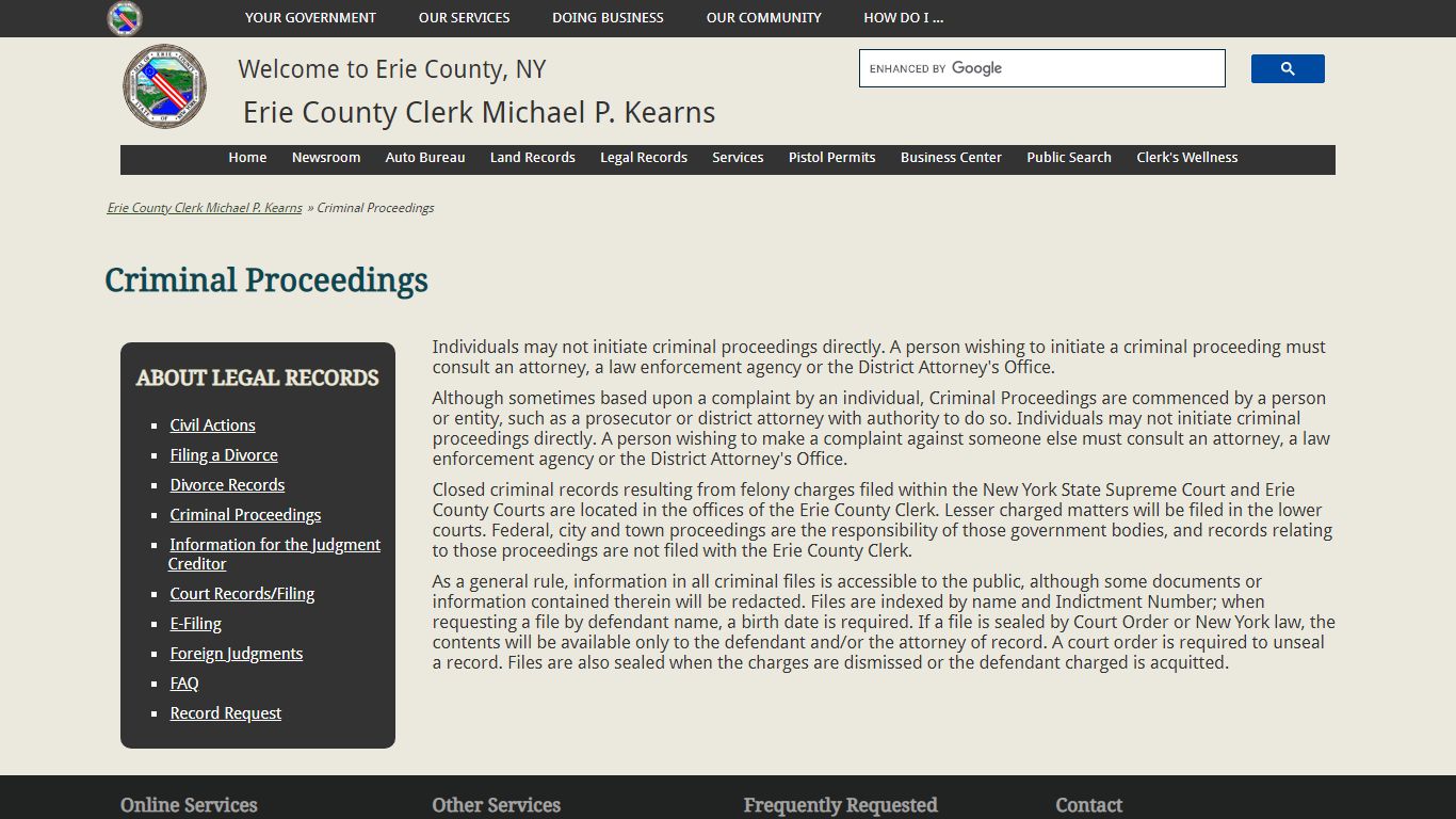 Criminal Proceedings | Erie County Clerk Michael P. Kearns